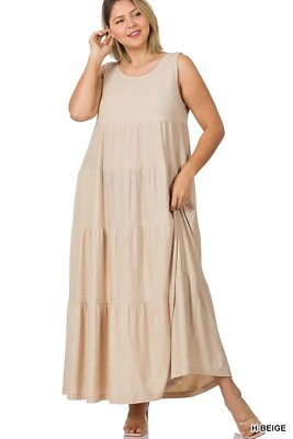 #ad Plus Size Tiered Maxi Dress Heather Beige 1XL $39.99