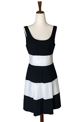 #ad Lauren Ralph Lauren Sleeveless Pleated Black White Striped Cocktail Dress Size 6 $31.88