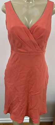#ad Ann Taylor coral orange v neck party cocktail dress size 4 classy $18.00