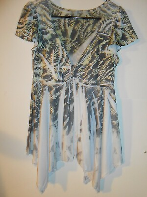 #ad Charlotte Russe Size M Hankerchef Hem Tie Dye Print Blouse Short Sleeve Boho 4 $10.00