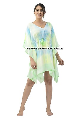 Womens Boho V Neck Kaftan Tie Dye Short Maxi Dress Summer Beach Party Plus Size $24.69