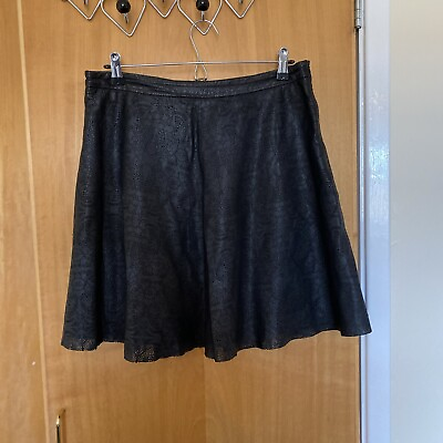 Somerset By Alice Temperley Black Leather Laser Cut Skater Skirt Size 12 GBP 39.00