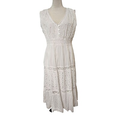 #ad #ad NWT Women#x27;s White Boho Flowy Cotton Crochet V Neck Sleeveless Maxi Dress Size 2X $34.00
