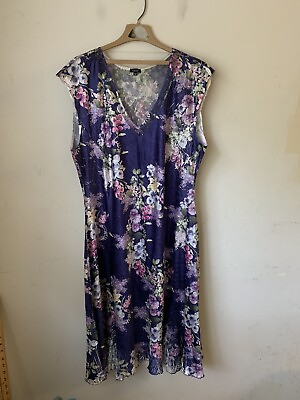 #ad Komarov Women Maxi Dress 3X Plus Purple Floral Lace Silky Charmeuse Short Sleeve $84.95
