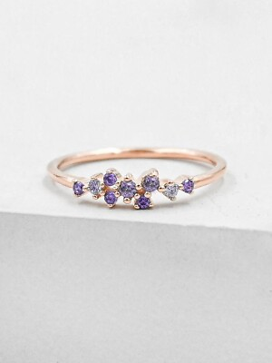 #ad 10K Rose Gold With Round Cut Tanzanites Bubbles Design Birthday Party Women Ring $275.00