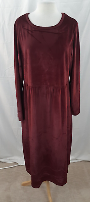#ad CW Classics Women#x27;s 1X Plus Burgundy Red Velvet Long Sleeve Maxi Dress Casual $19.98