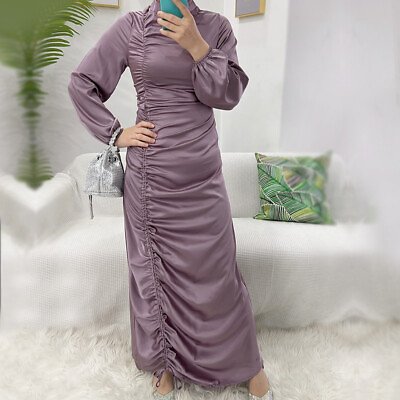 #ad #ad Abaya Modest Dresses Muslim Wrap Long Sleeve Satin Solid Kaftan Women Dubai Arab $26.50