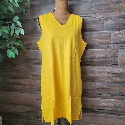 #ad Lands End Swim Cover Up Dress Pocketed Sleeveless Bright Yellow Sunflower Size L $20.00