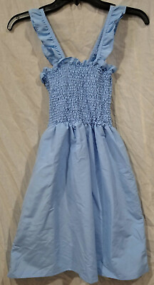 Girls Casual Spring Beach Sun Dress Light Blue Smocked Sleeveless Large $8.67