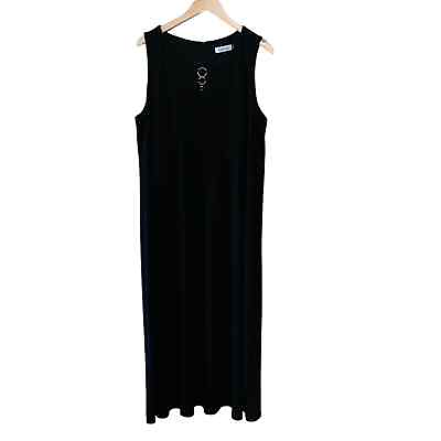 #ad Calvin Klein Ring Detail Sleeveless Black Maxi Dress Size 1X $27.99