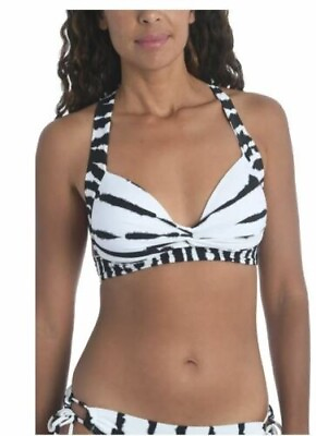 #ad LA Blanca Women#x27;s Elemental Twist Bikini Top Black White Size 4 MSRP $79 $19.75