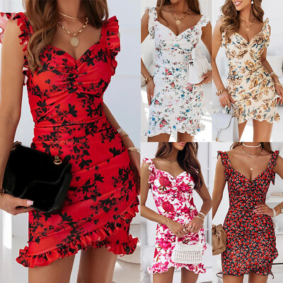 #ad Women Summer Dress V Neck Loose Dresses Floral Seaside Holiday Maxi Dress US‹ $16.42