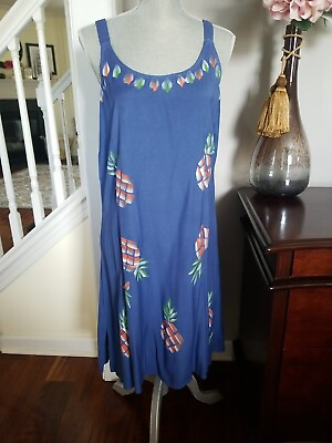 Raya Sun Women#x27;s XL Pinapple Sun Dress Cotton Rayon Knee Lengh $12.00