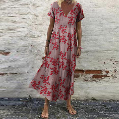 #ad #ad Women Holiday Floral Maxi Dress Bohemia V Neck Casual Beach Sundress Summer $20.69