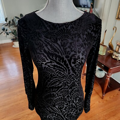 #ad Lauren Ralph Lauren Black Cut Out Velvet Long Sleeve Little Black Dress XS $28.00