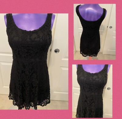 #ad Black Lace Lined Party Cocktail Dress Size Medium $20.00