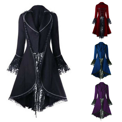 Women Retro Gothic Punk Party Long Coat Steampunk Dress Jacket Trench $20.19