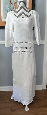 Handmade Crochet White Maxi Dress Sz Medium Boho 90s Cut out Beach Party NWOT $85.00