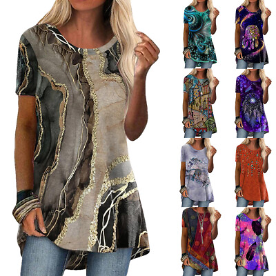 #ad Boho Womens Floral Tunic Tops Short Sleeve T Shirt Casual Print Blouse Tees US $18.19
