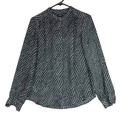 #ad Ann Taylor Womens Blouse Green Blue Abstract Scales Sheer Button Down Boho 4 $20.00