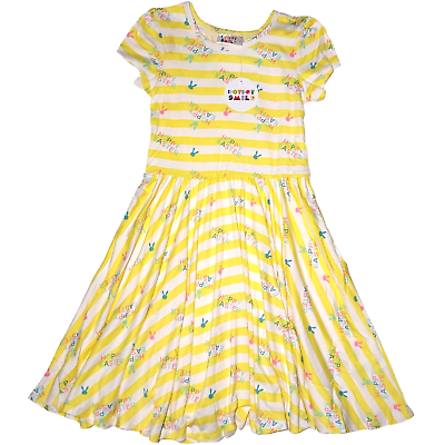 Dot Smile Girls 8 10 Hoppy Easter Yellow White Stripe Cap Sleeve Twirl Dress NWT $25.00