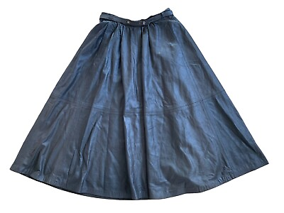 #ad Vtg Brown Leather Full Skirt w Belt 26quot; Waist Midi Length Pockets $39.99
