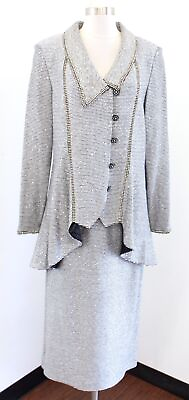 #ad NWT Donna Vinci Black White Sequin Knit Skirt Suit Set sz 12 Evening Rhinestone $89.99