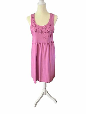 #ad LOFT Women’s Sun Dress Sleeveless Cotton Size Large Pink 37” Floral Accent $15.55