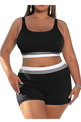 #ad Women#x27;s Plus Size High Waisted Bikini Sets Sporty Color Block Two Piece Swimsuit GBP 17.99