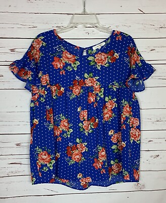 #ad Andree By Unit Boutique Women#x27;s S Small Blue Floral Cute Summer Top Blouse $24.00