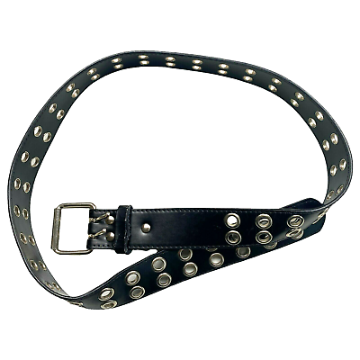 Womens Black Leather Double Studded Hole Belt Boho Up to 39quot; Waist $17.93