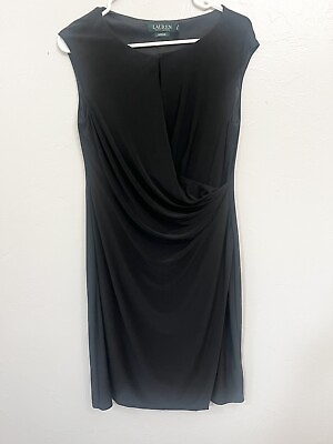 #ad Lauren Ralph Lauren Women#x27;s Faux Wrap Dress LBD Party Cocktail Size 12 $25.50
