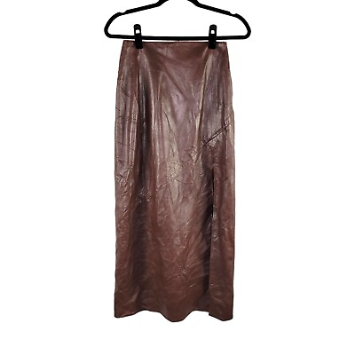 #ad #ad VAKKO Vtg Leather Midi Maxi Skirt w Front Slit Women#x27;s Size 8 Chocolate Brown $48.99