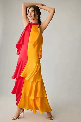 #ad #ad Anthropologie Pinnacle Shruti Sancheti Ruffle Colorblock Sorbet Dress XXS NWT $175.00