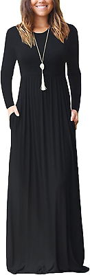 #ad Women#x27;S Long Sleeve Loose Plain Maxi Dresses Casual Long Dresses with Pockets $55.86