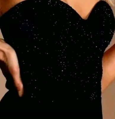 #ad XL NWOT Black Rhinestone Strapless Maxi Dress Slit To Thigh. Has Stretch. Loc#1 $44.00
