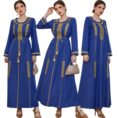 #ad Muslim Women Long Maxi Dress Abaya Embroidery Islamic Party Gown Ramadan Evening $36.33