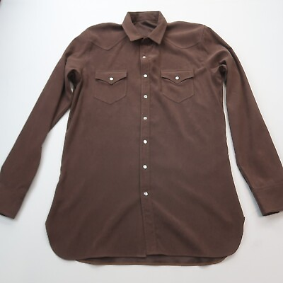 #ad Mens Pearl Snap Western Shirt Solid Brown Extra Tall 46quot; Chest 35quot; Length $14.99