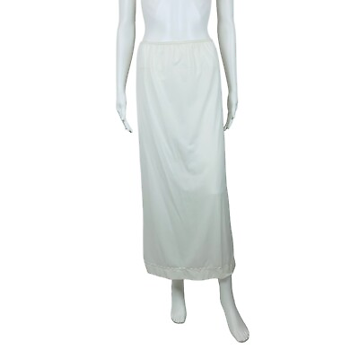 #ad #ad Vintage Nylon Slip Skirt Long White Lace Kick Pleat Lingerie $22.40