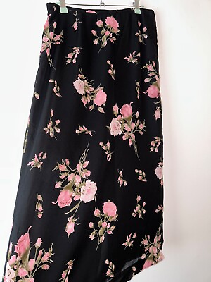 #ad Vintage Boho Petite Black Skirt Size 12 Long Lined Floral Bohemian Retro Work GBP 15.99