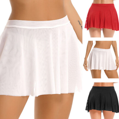 Women#x27;s Double Layers Mesh Mini Skirts High Waist Skater Skirt Beach Cover ups $4.50