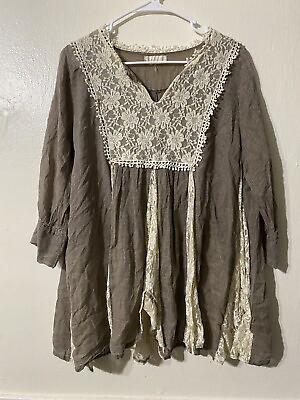 #ad Altar#x27;d State Womens Boho Top Blouse Brown Cottagcore Floral Lagenlook Medium $24.00