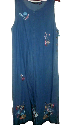 #ad NWT Agapo BLUE JEAN LONG MAXI DENIM SLEEVELESS DRESS Size S B80 $21.99