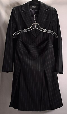 Signature Larry Levine Womens Two Piece Skirt Suit Black Pinstripe 8 $54.00