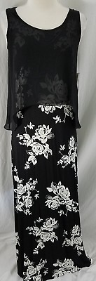 #ad New Kensie Womens Long Dress Black Ivory Floral Sleeveless Viscose Spandex Small $15.99