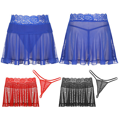 #ad Womens High Waist Skirt Lace Floral See through Mesh Frilly Mini Skirt Lingerie $7.43