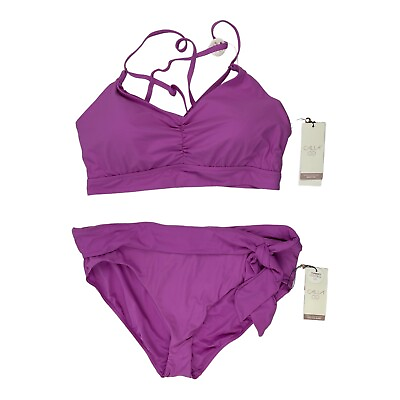 #ad Calia By Carrie Underwood Bikini Women’s XXL Purple Ruched Cross Back 2 Piece $39.95