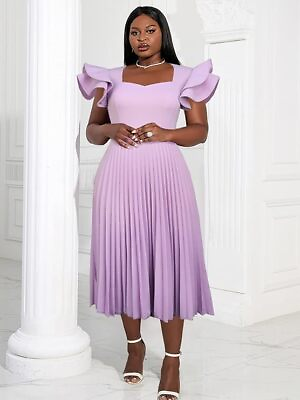 #ad Women#x27;s Ruffled Sleeves Pleated Long Dress Party Evening Cocktail A line Dresses $34.99