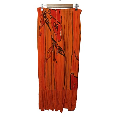 #ad Ramin skirt womens size L bohemian gypsi tiki Hawiian orange full size stretch $15.59