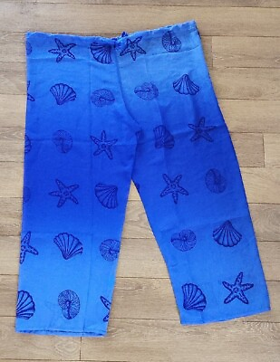 #ad Sunrise Blue Seashell Sheer Boho Swimsuit Cover Up Wide Leg Pants FREE SHIP $19.80